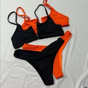SHEIN - Bikini 2-Pack - Black and Vibrant Orange Women's Swim Sets - Small